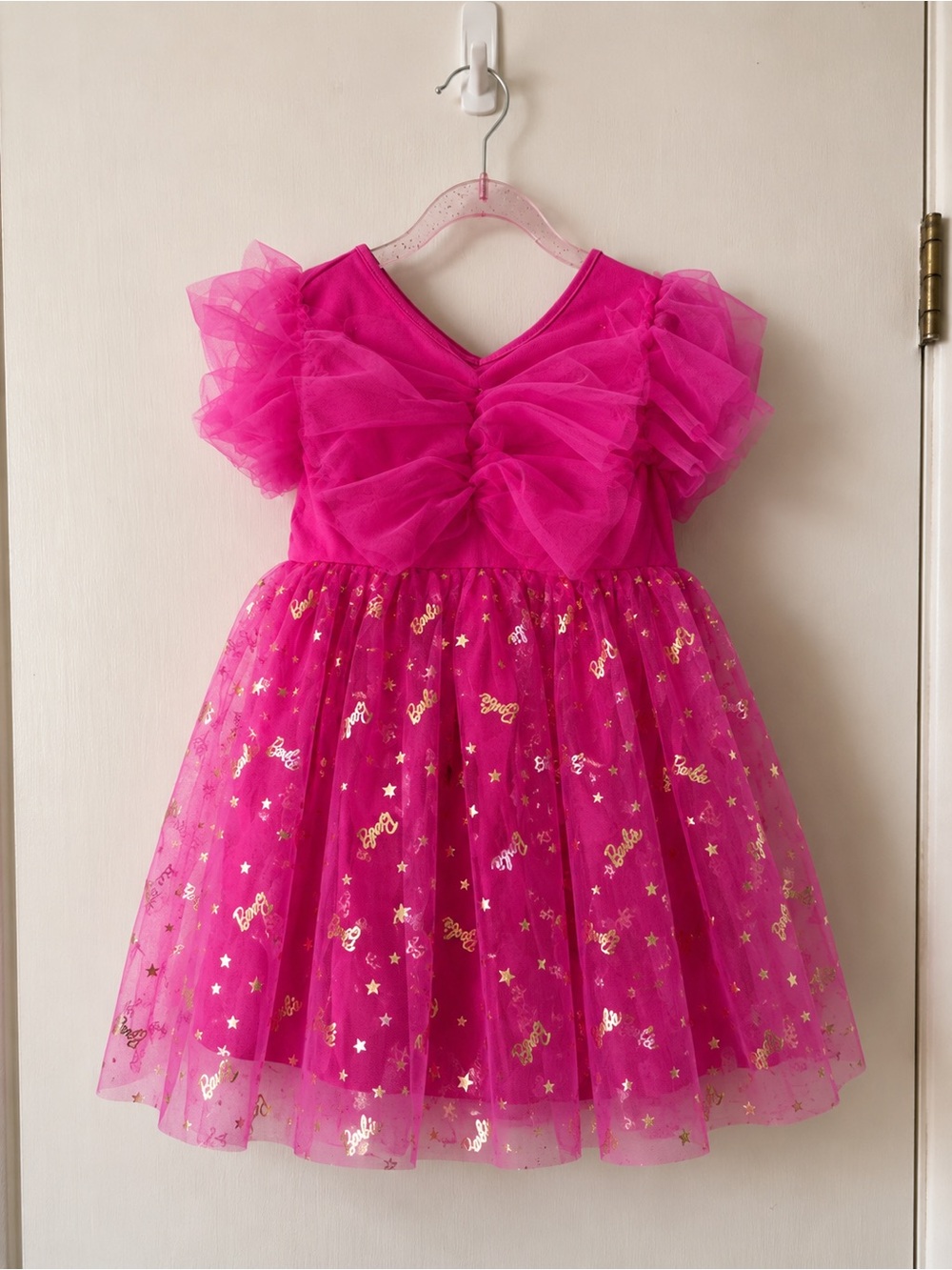 Barbie Hot Pink Tulle Party Dress with Gold Accents